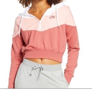 Nike Sportswear Heritage 1/2-Zip Hoodie Top Small Pink Sweatshirt